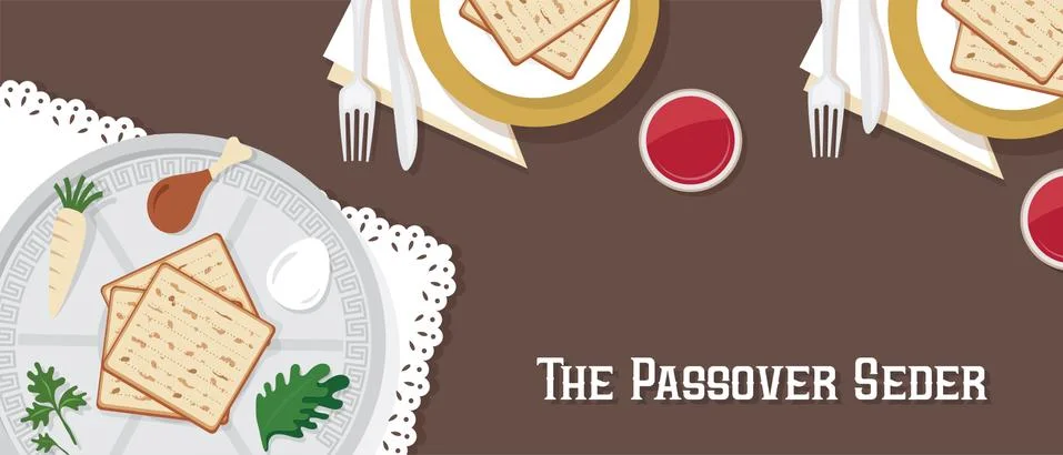 Traditional passover table for Passover dinner with passover plate. vector Stock Illustration