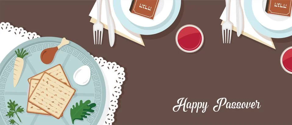 Traditional passover table for Passover dinner with passover plate. vector Stock Illustration