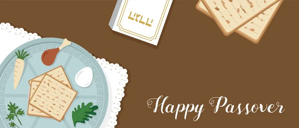 Traditional passover table for Passover dinner with passover plate. vector Stock Illustration