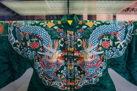 Traditional pattern on silk in China 스톡 사진