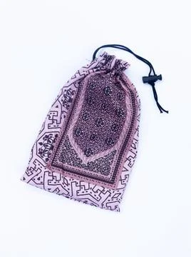 Traditional Pink Batik Drawstring Bag on White Background Stock Photos