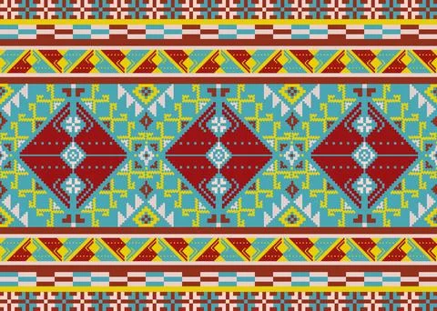 Traditional pixel tribal pattern textile Illustrazione stock