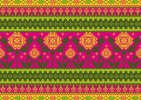 Traditional pixel tribal pattern textile Stock Illustration