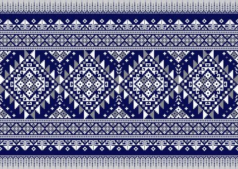 Traditional pixel tribal pattern textile Illustrazione stock