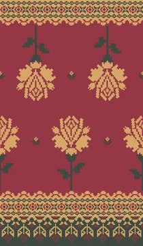 Traditional pixel tribal pattern textile Illustrazione stock
