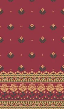 Traditional pixel tribal pattern textile Illustrazione stock