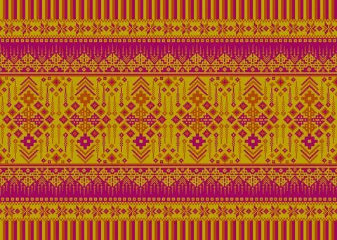 Traditional pixel tribal pattern textile Illustrazione stock