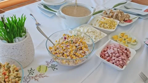 Traditional Polish Easter Celebration Table Setting With Zurek West Slavic Soup Stock Footage 188008419