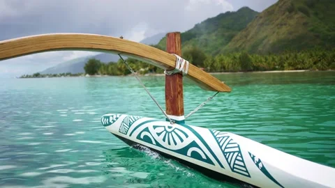 Traditional Polynesian canoe boat, Blue ... | Stock Video | Pond5