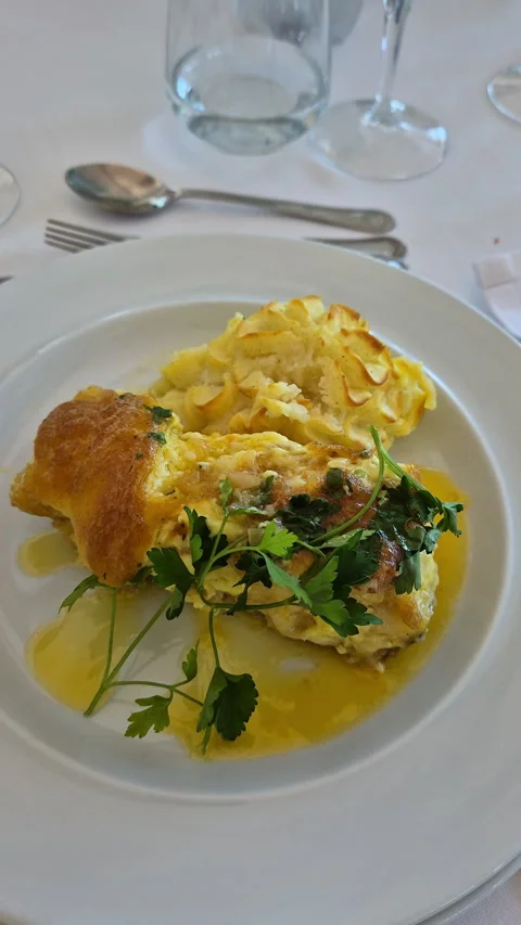 Traditional Portuguese cod loin with mashed potatoes, Bacalhau a Ze do Pipo Stock Footage 333776435