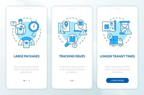 Traditional post office drawbacks blue onboarding mobile app screen Stock Illustration