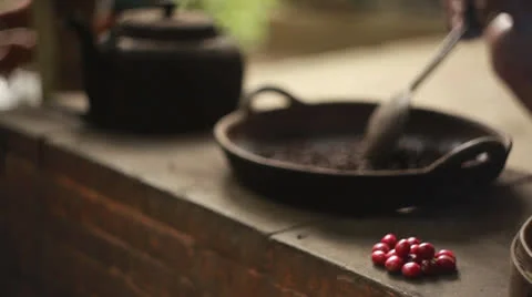 Traditional process of fry coffee beans. Stock Footage 26220493