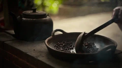 Traditional process of fry coffee beans. Stock Footage 26221255