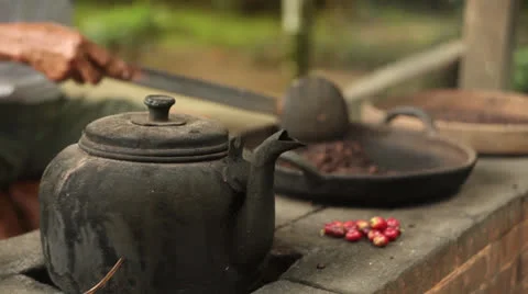 Traditional process of fry coffee beans. Stock Footage 26222173