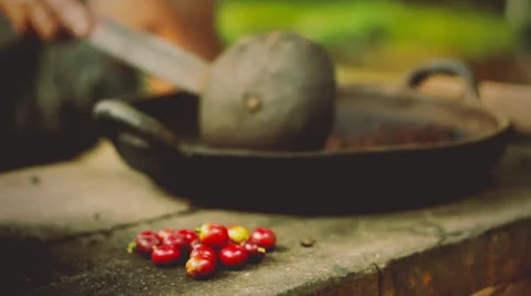 Traditional process of fry coffee beans. Stock Footage 26222565