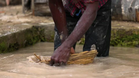 The traditional process of mining precious stones. Jewelry basket. Manual Stock Footage 172549405
