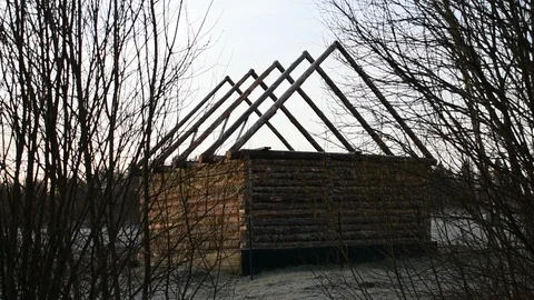 Traditional rafter system made of logs Stock Footage 123111171