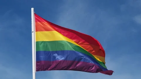 Traditional rainbow flag for LGBT equality in Lisbon Portugal Stock Footage 346057200