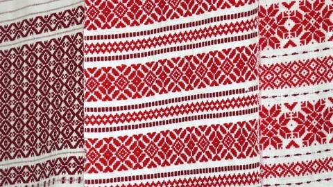 Traditional red and black patterns from the countryside Stock Footage 106775364