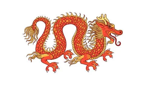 Traditional red and golden chinese dragon, cartoon vector illustration isolated Stock Illustration