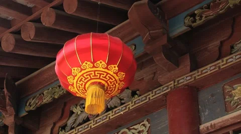 Traditional red Chinese lantern hangs in Xian, China. Stock Footage 66792485