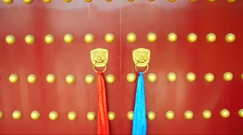 A traditional red door at Temple Stock Footage 891086