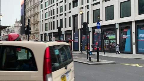 Traditional red double decker bus on Shaftesbury Avenue. London, United Kingdom Video stock 292427481