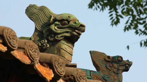 Traditional roof eave of a Chinese buddhist temple Stock Footage 35574341