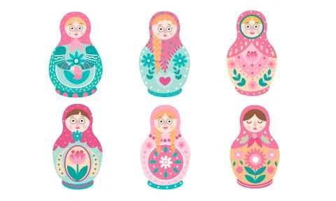 Traditional Russian nesting doll with different patterns vector illustration Stock Illustration
