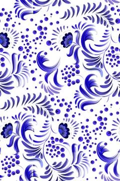 Traditional Russian ornament with elements of folk Gzhel style. A floral print Stock Illustration