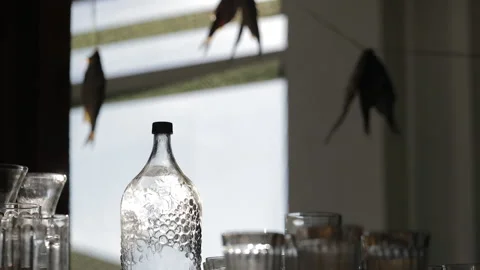 Traditional Russian vodka at table Stock Footage 135150379