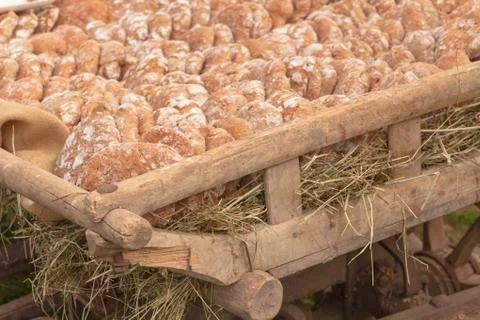 Traditional Rye flour bread cooked on site during the "Speckfest" celebration Stock-Fotos