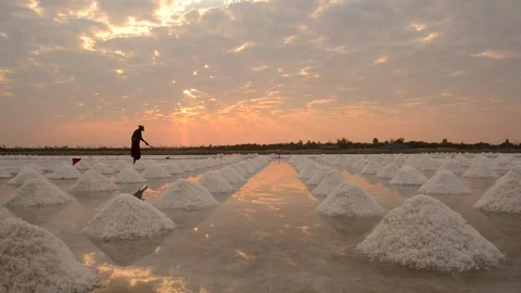 Traditional Salt flat in Madagascar, with heaps of Salt Stock Footage 297531300