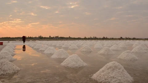 Traditional Salt flat in Madagascar, with heaps of Salt Stock Footage 297531337