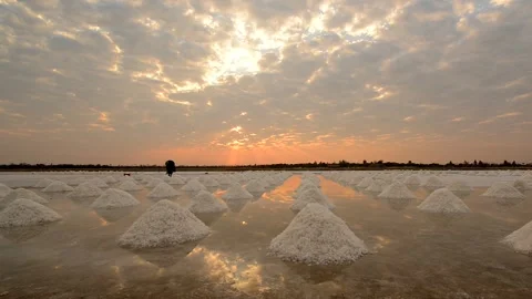 Traditional Salt flat in Madagascar, with heaps of Salt Stock Footage 297531343