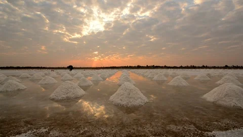 Traditional Salt flat in Madagascar, with heaps of Salt Stock Footage 297531367