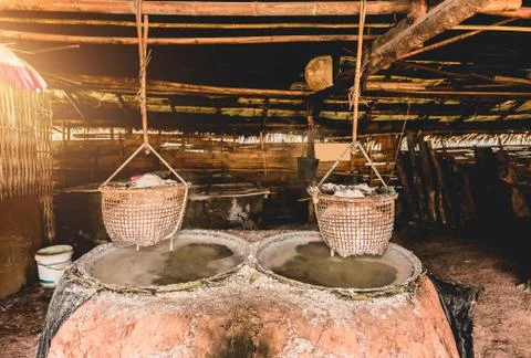 Traditional salt making at Boklua District, Nan Province Stock Photos