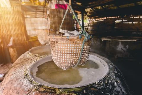 Traditional salt making at Boklua District, Nan Province Stock Photos