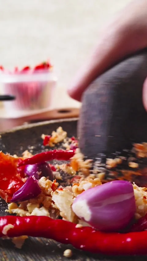 Traditional Sambal Making Stock Footage 290102885