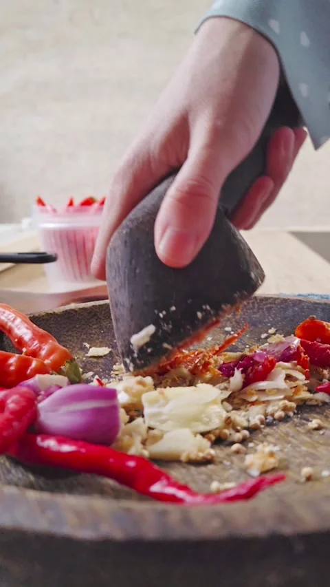 Traditional Sambal Making Stock Footage 290103131