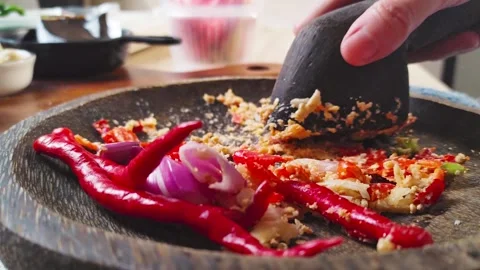 Traditional Sambal Making Stock Footage 290103159