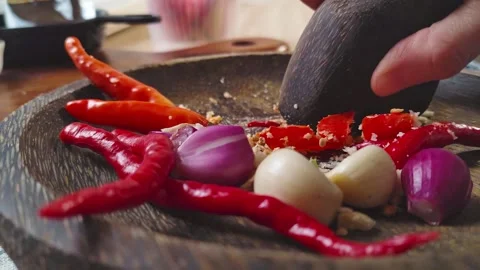 Traditional Sambal Making Stock Footage 290103755