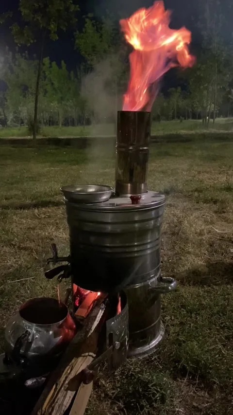 Traditional Samovar Fire Dance - Hypnotic Chimney Flames in Ultra HD Slow Motion Stock Footage 276386364