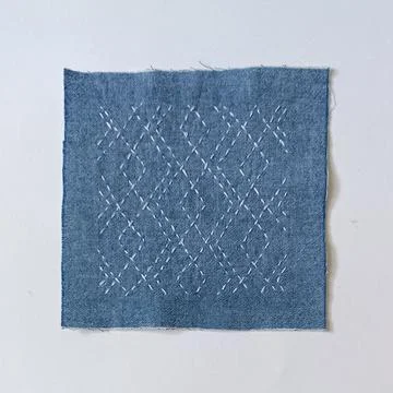 Traditional Sashiko Needlework Pattern on Textile. Stock Photos