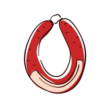 Traditional sausage ring in flat style. Salami design for culinary, barbecue or Stock Illustration