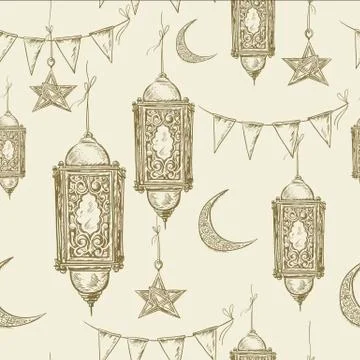 Traditional seamless background with arabic  lantern Stock Illustration