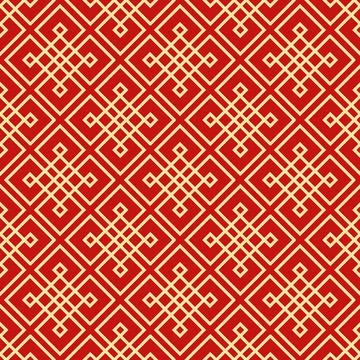 Traditional seamless Chinese geometric pattern in vibrant red and gold Stock Illustration