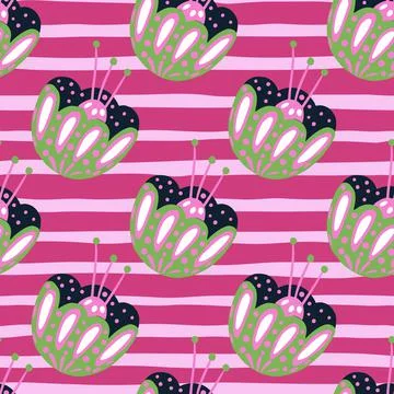 Traditional seamless pattern with doodle dolk flowers bud elements print. Pin Stock Illustration