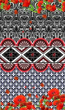 Traditional seamless pattern with red flowers. Ethnic background. - illustration Illustrazione stock