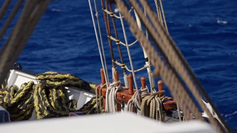 Traditional Ship Rigging and Ropes in Open Sea Video stock 331992169